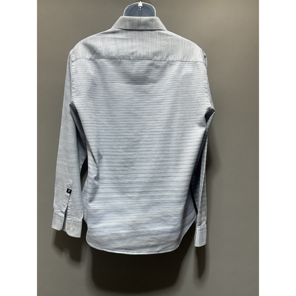 Stone Rose Mens XL Slim Blue Textured Dress Shirt Cotton Button Long Sleeve