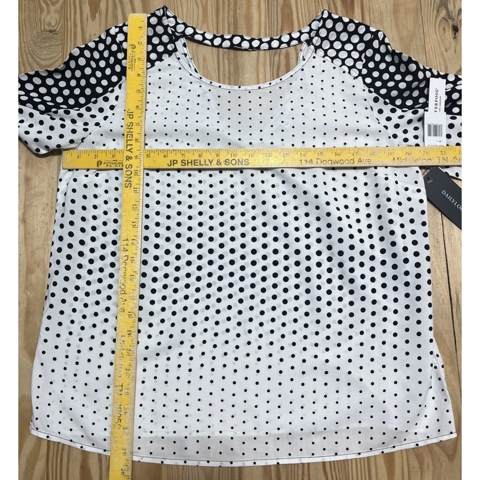 NWT Liverpool Los Angeles Women Black/ White Polka Dot Long Sleeve Blouse Size M