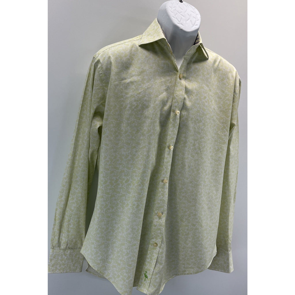 TAILORBYRD Men's Green Paisley Flakes Long Sleeve Button Down Shirt L EUC