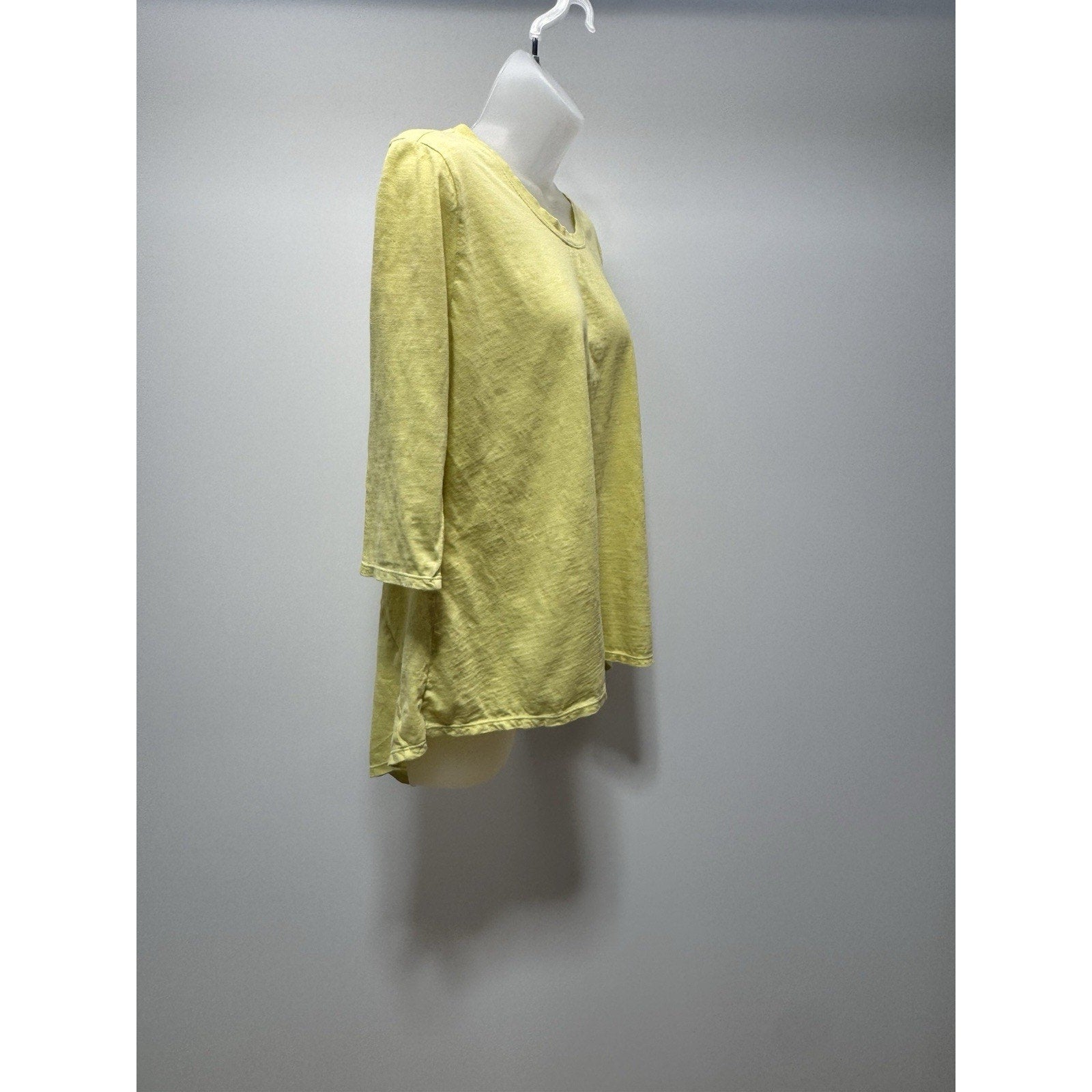 Neon Buddha Tunic Top Bright Yellow 3/4 Sleeve Shirt Women’s Size Medium Stain