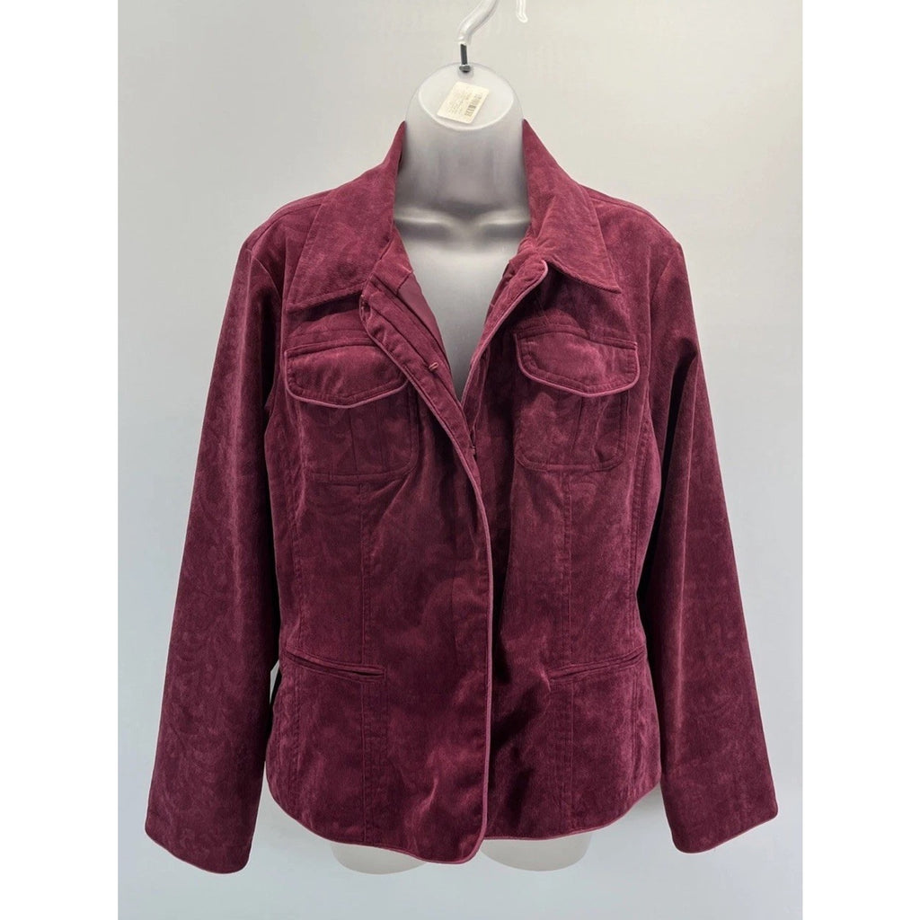 Chico's Women's Corduroy Paisley Burgundy Jacket Chico’s Size 2 = US Size 12 L