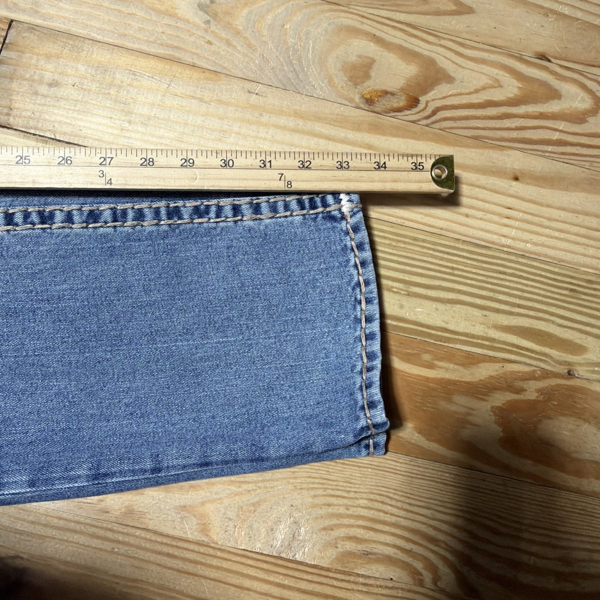 TRUE RELIGION MENS 30 RICKY STRAIGHT LEG FLAP POCKET THICK STITCH DENIM JEANS