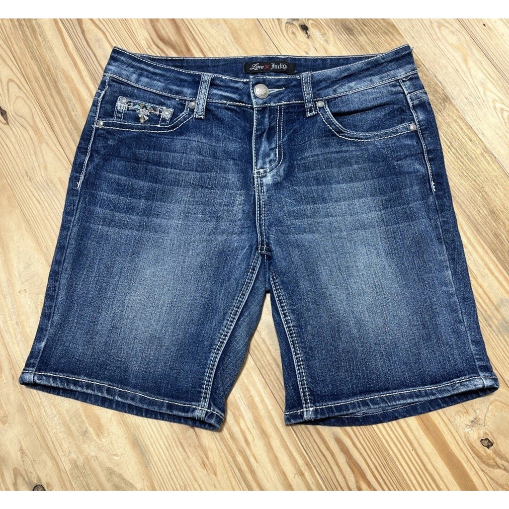 Love Indigo Premium Embroidery Western Bermuda Jean Shorts Women’s Size 8