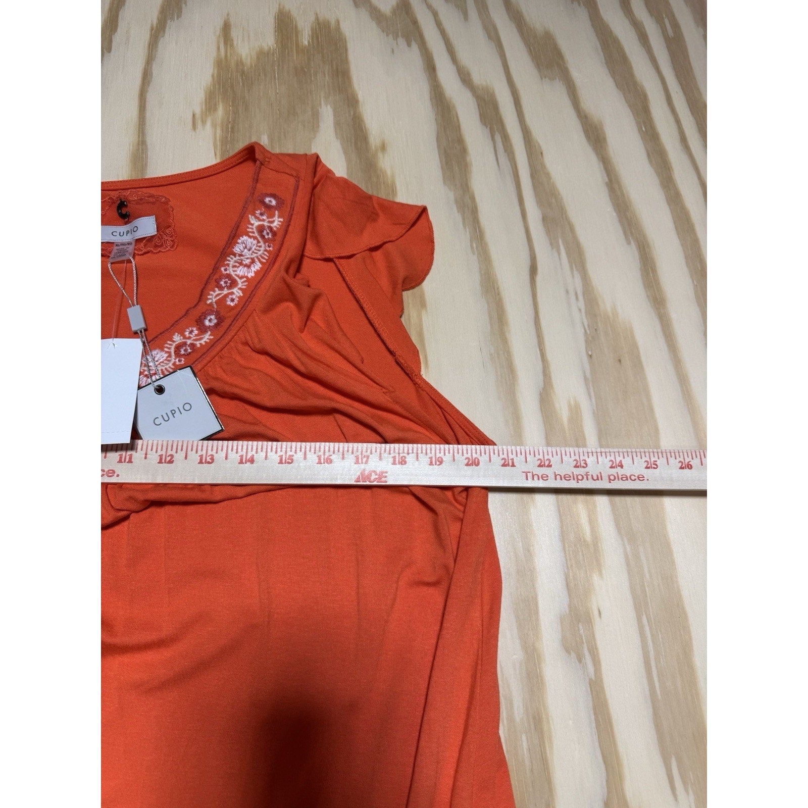 NWT Cupio Women’s XL Embroidered Orange Hi Low Midi Dress Flutter Sleeve Boho