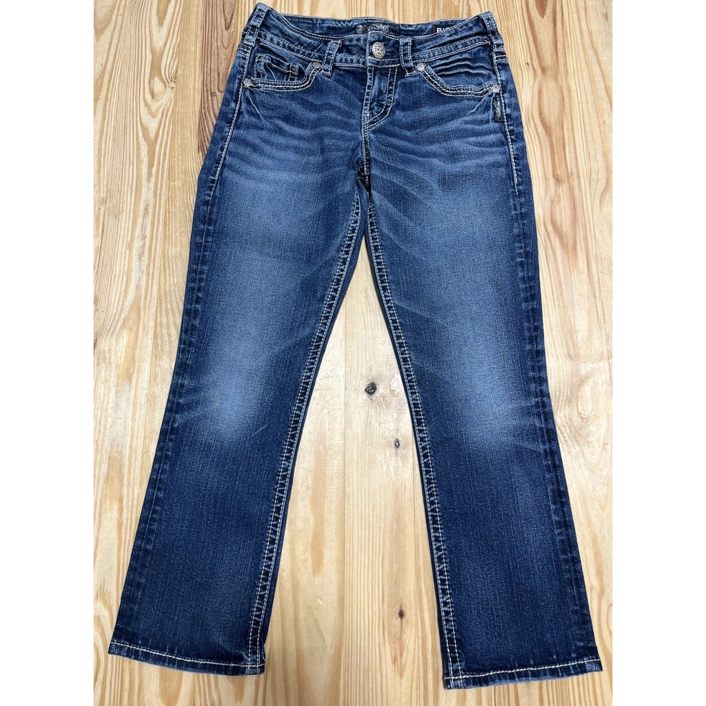 Silver Jeans Women's Mid Capri Jeans Suki Fluid Blue Denim Y2K Size 27 x 22.5