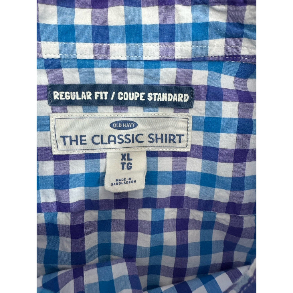 Old Navy The Classic Shirt Mens X-Large Button Up Blue Purple Check Long Sleeve