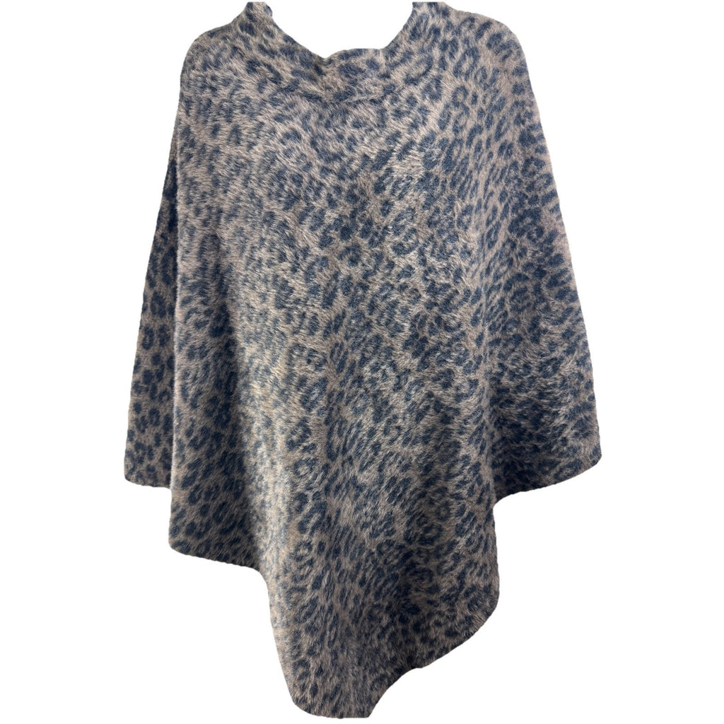 Chico’s Round Neck Leopard Print Faux-Fur Evening Wear Shawl Poncho Soft L/XL