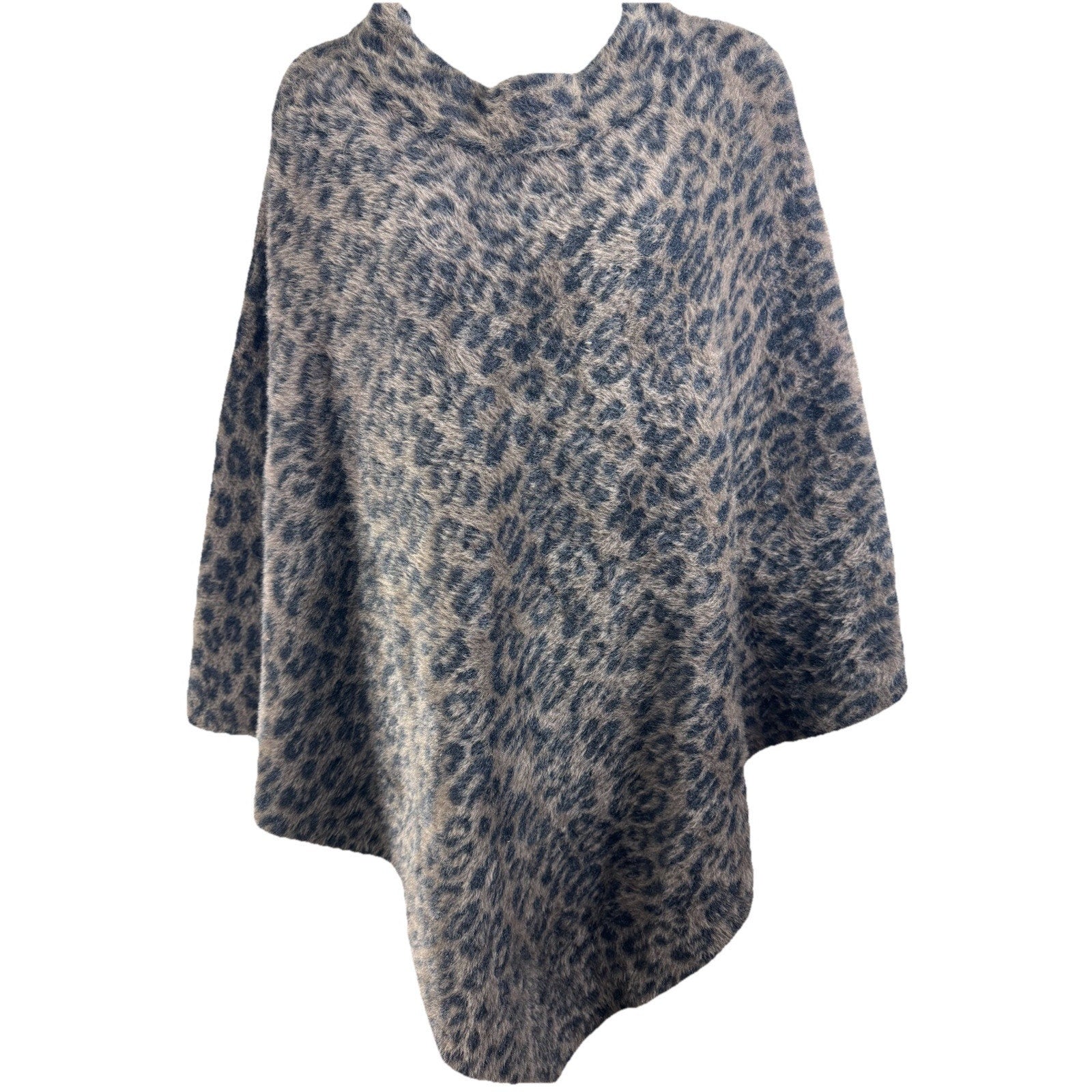 Chico’s Round Neck Leopard Print Faux-Fur Evening Wear Shawl Poncho Soft L/XL