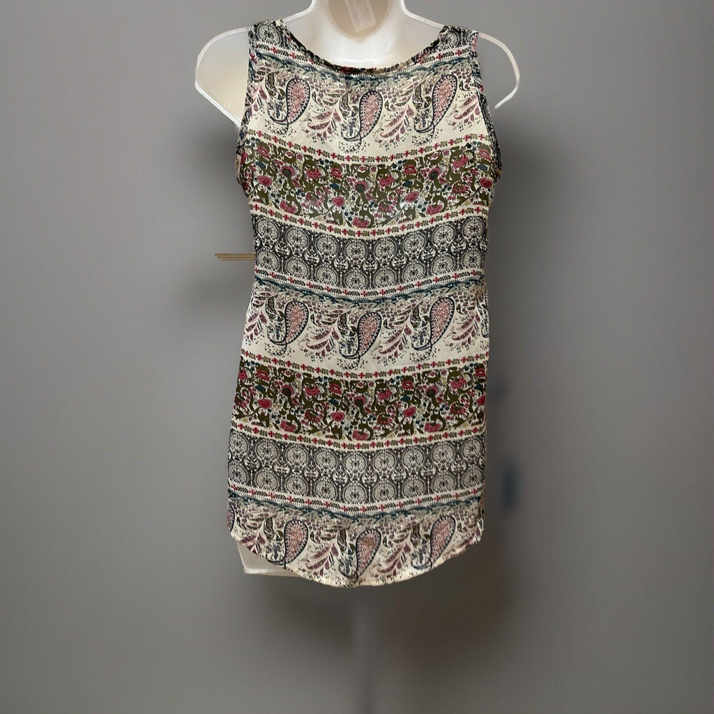 Women's Dots Cream Pink Floral Sleeveless Peplum Weekend Chic Top Size Small