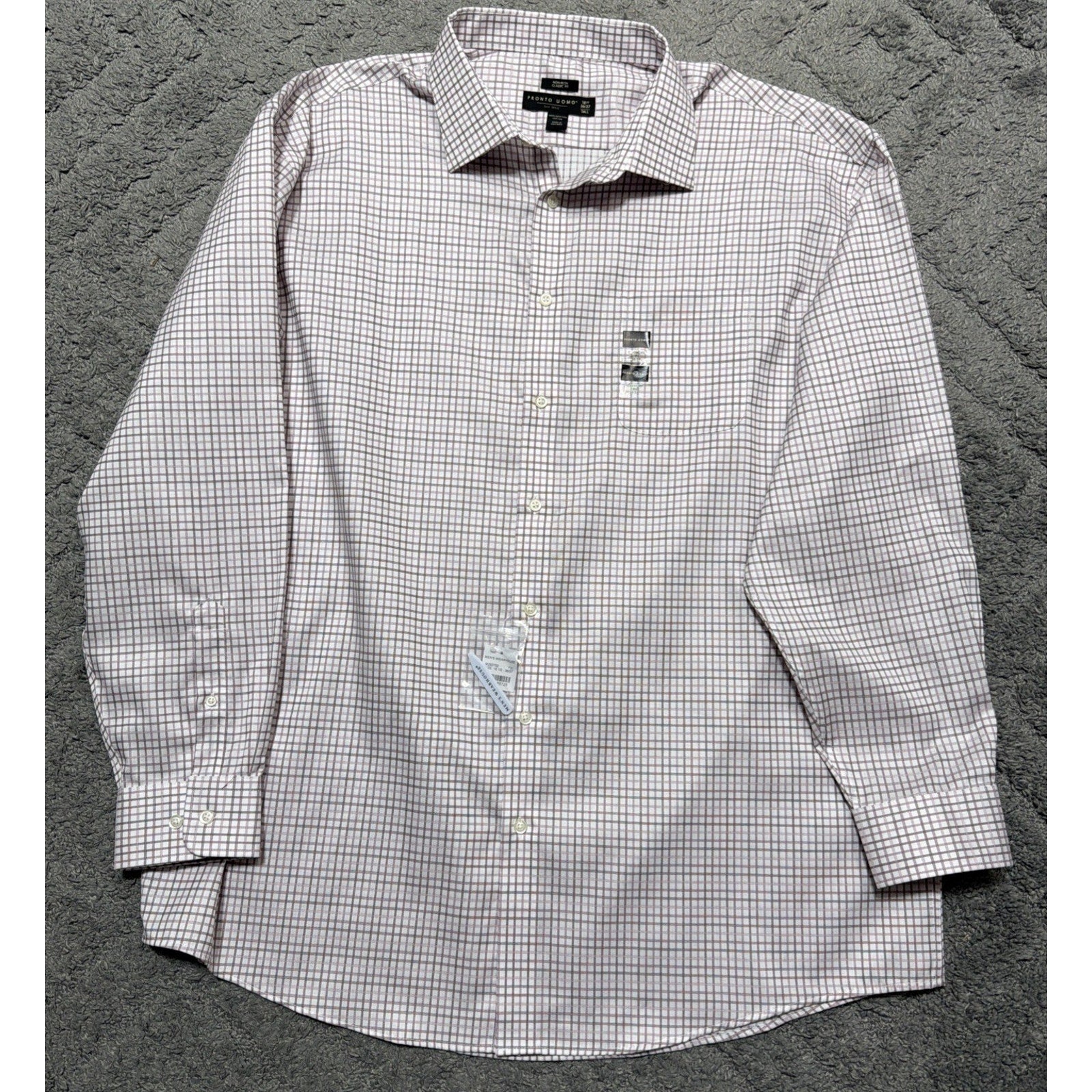Pronto Uomo Mens Non Iron Dress Shirt 18 36/37 Tall Classic Fit Egypt Cotton NWT
