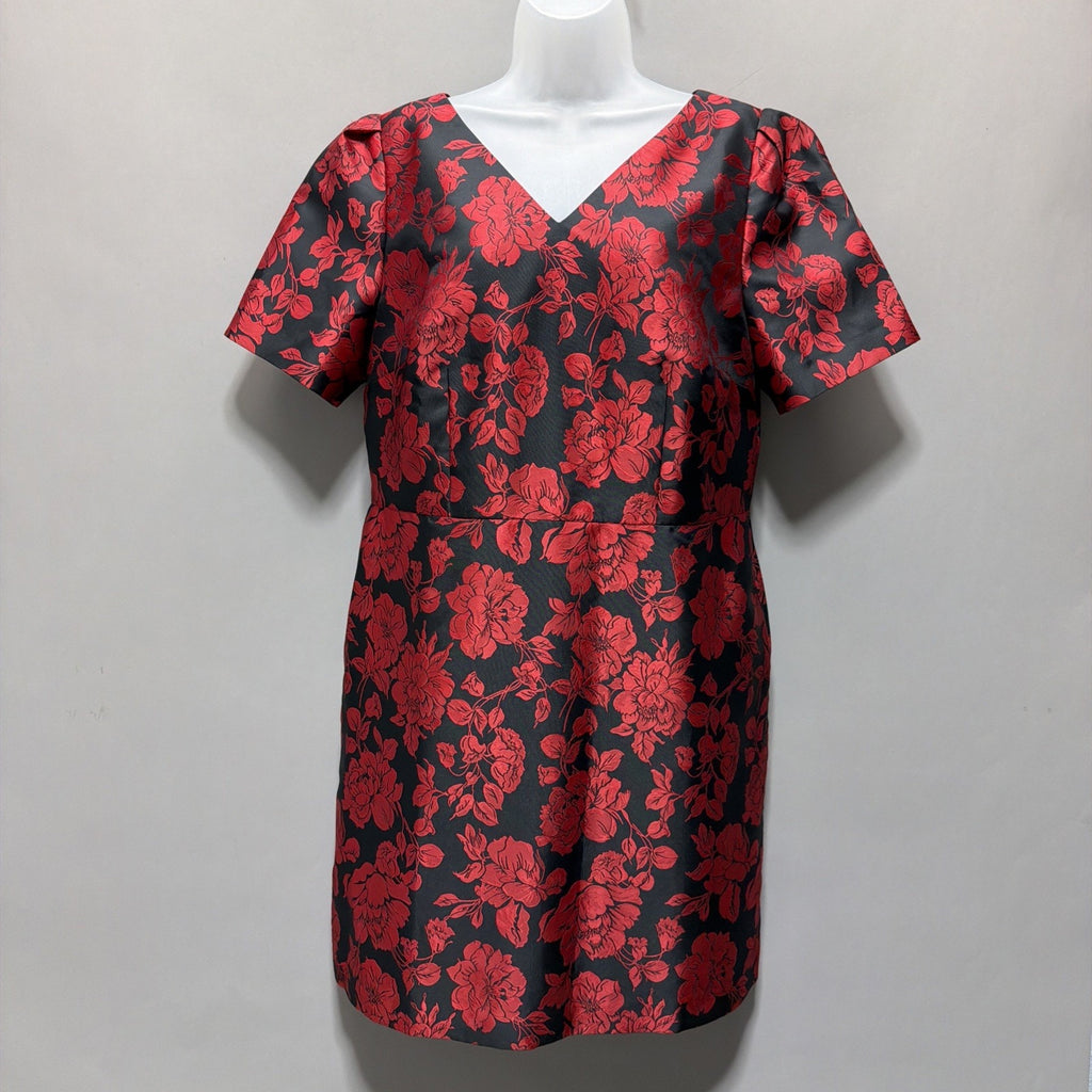 NWT Talbots Back Bow Floral Jacquard A-Line Dress Size 14P Red Black Msrp 179$