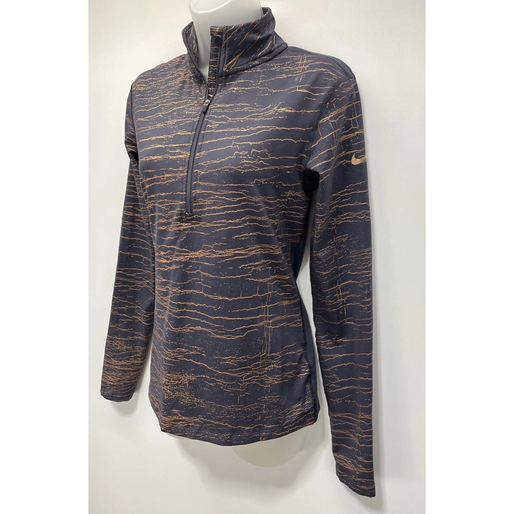 Nike Pro DriFit HalfZip Pullover Activewear Top Metallic Blue Copper Womens M