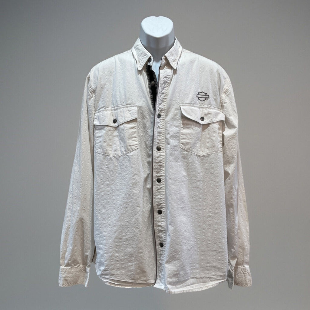 Harley Davidson Men’s White Denim Longsleeve Button Up Bar And Shield Logo XL