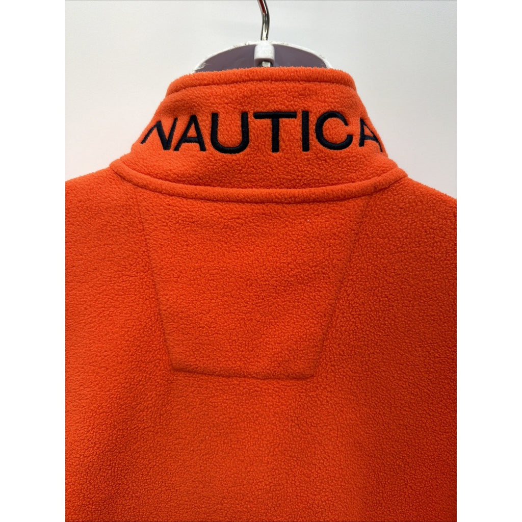 Nautica Men's 1/4 Zip Pullover Fleece Orange L Mock Neck Logo Polyester