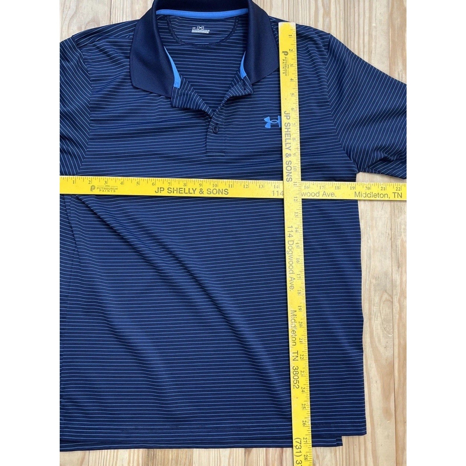 Under Armour Men's UA Matchplay Stripe Polo Shirt Blue Medium Activewear Logo