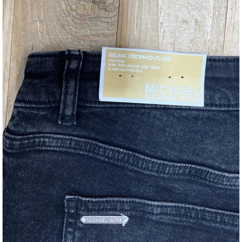 Michael Kors Selma Crop High Rise Flare Jeans Black Size 12 NWT