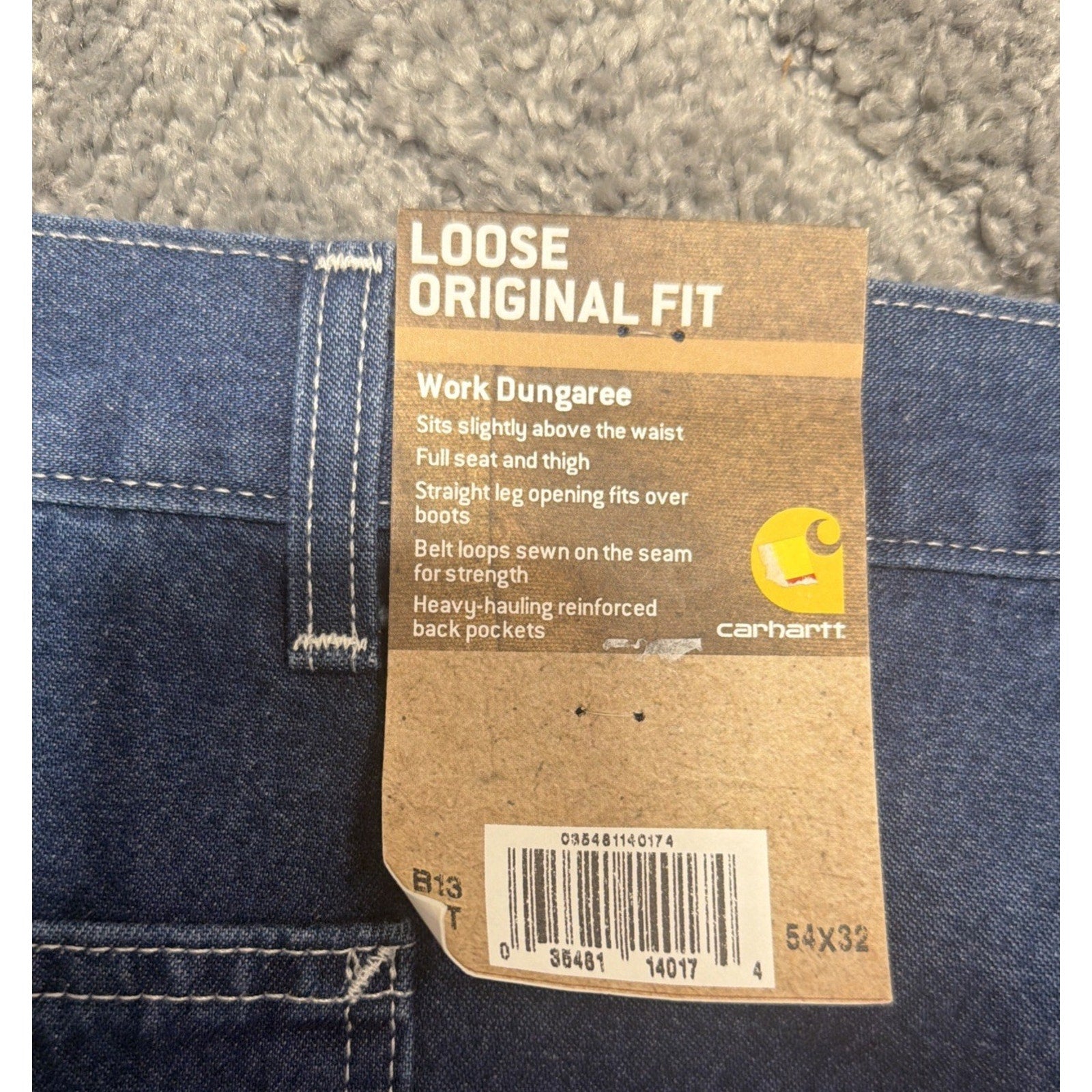 Carhartt Loose Original Fit Work Dungaree B13 DST 54x32 NEW WITH TAGS Straight