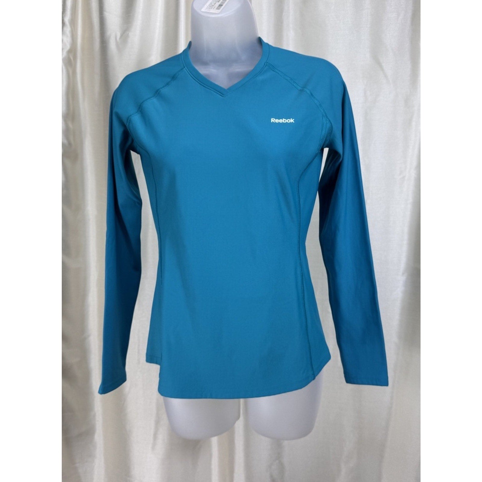 WOMEN'S Reebok Play Dry Long Sleeve V Neck Teal Active Top Size Small