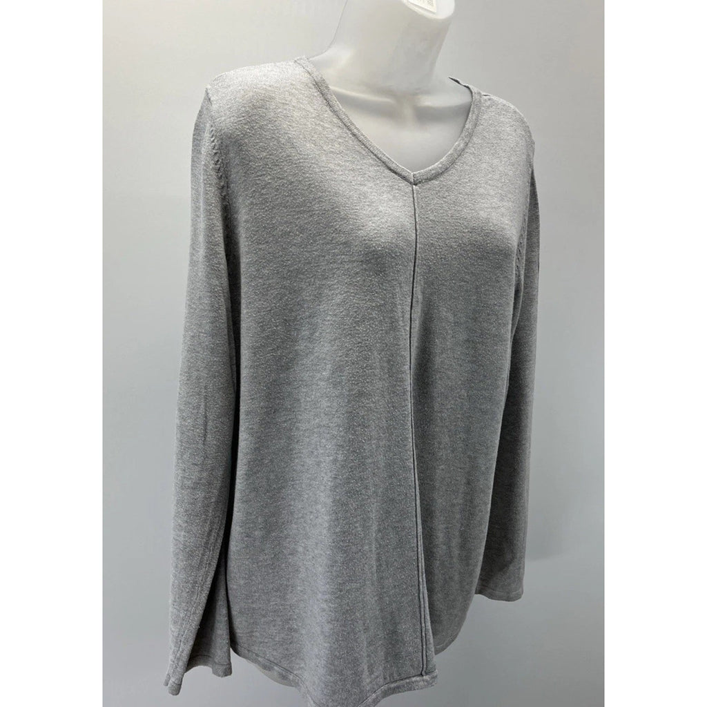 Chicos 2 Tunic Sweater Womens L Gray V Neck Lightweight Pullover