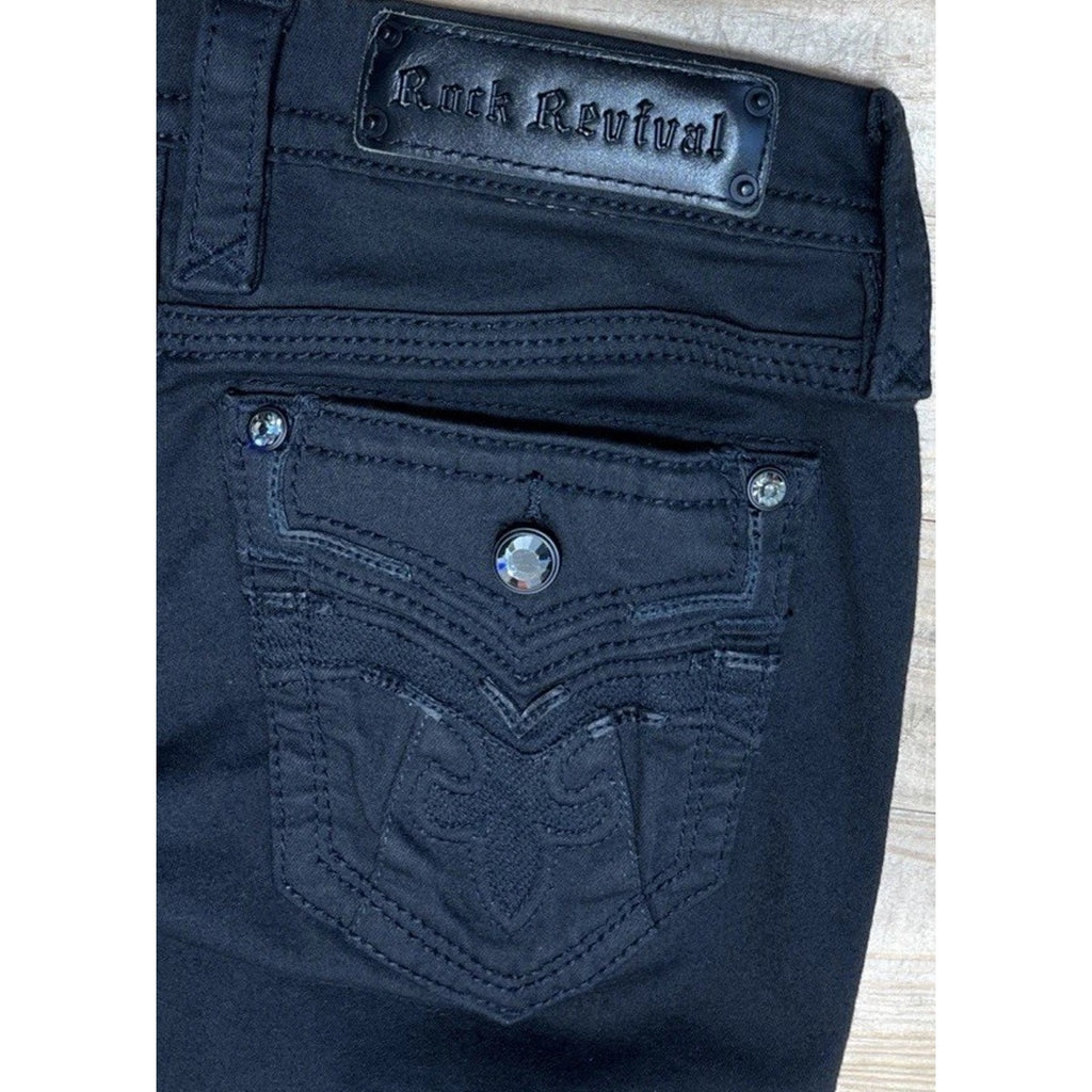 Rock Revival Women's Beliss Black Rhinestone Stretch 5 Pocket Jeans Size 28x29