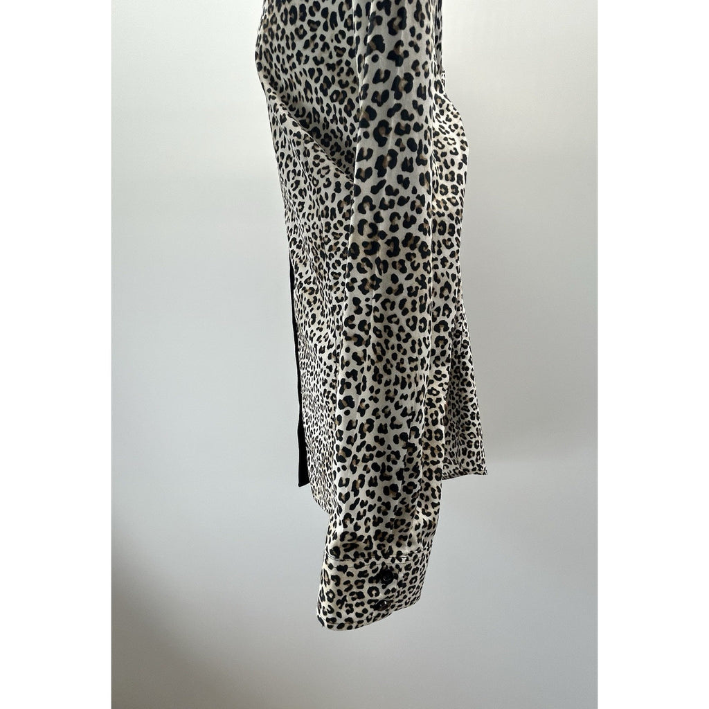 CHICO'S SZ 2 (Large/12) NO-IRON LONG SLEEVE BLOUSE LEOPARD PRINT BLOUSE NWOT.