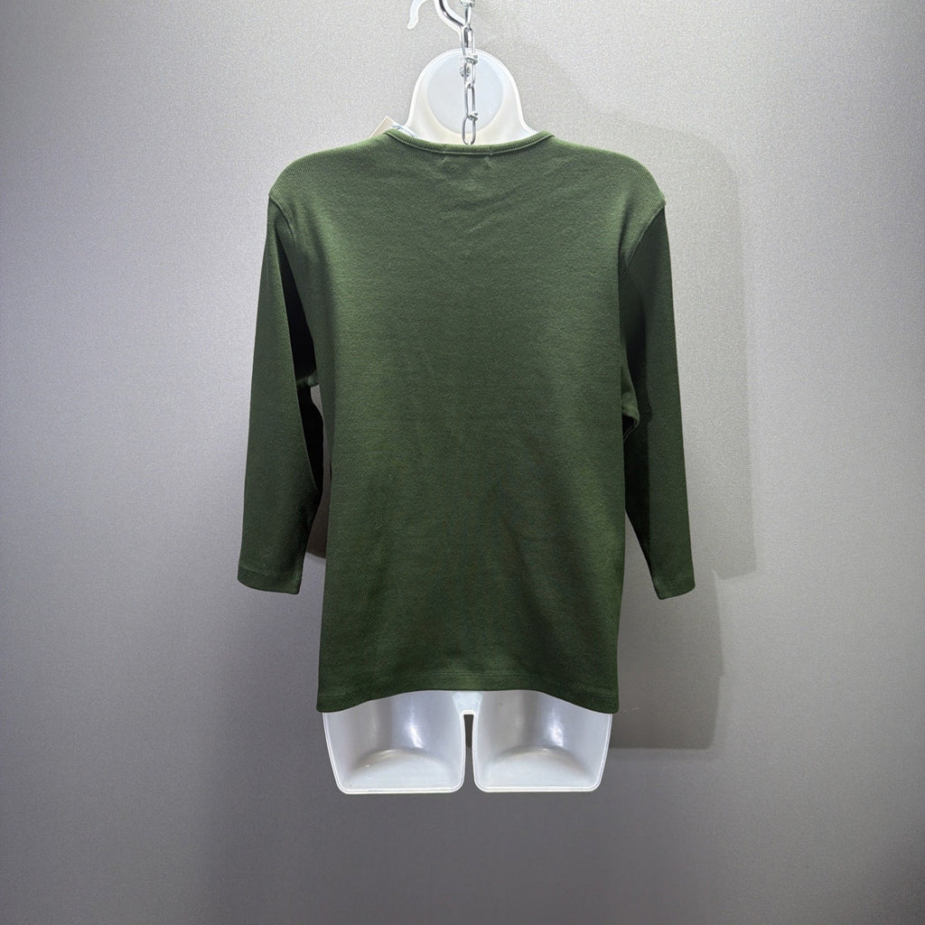 Jones New York Women's XL Cedar Green V Neck 3/4 Sleeve Knit Top Stretch New