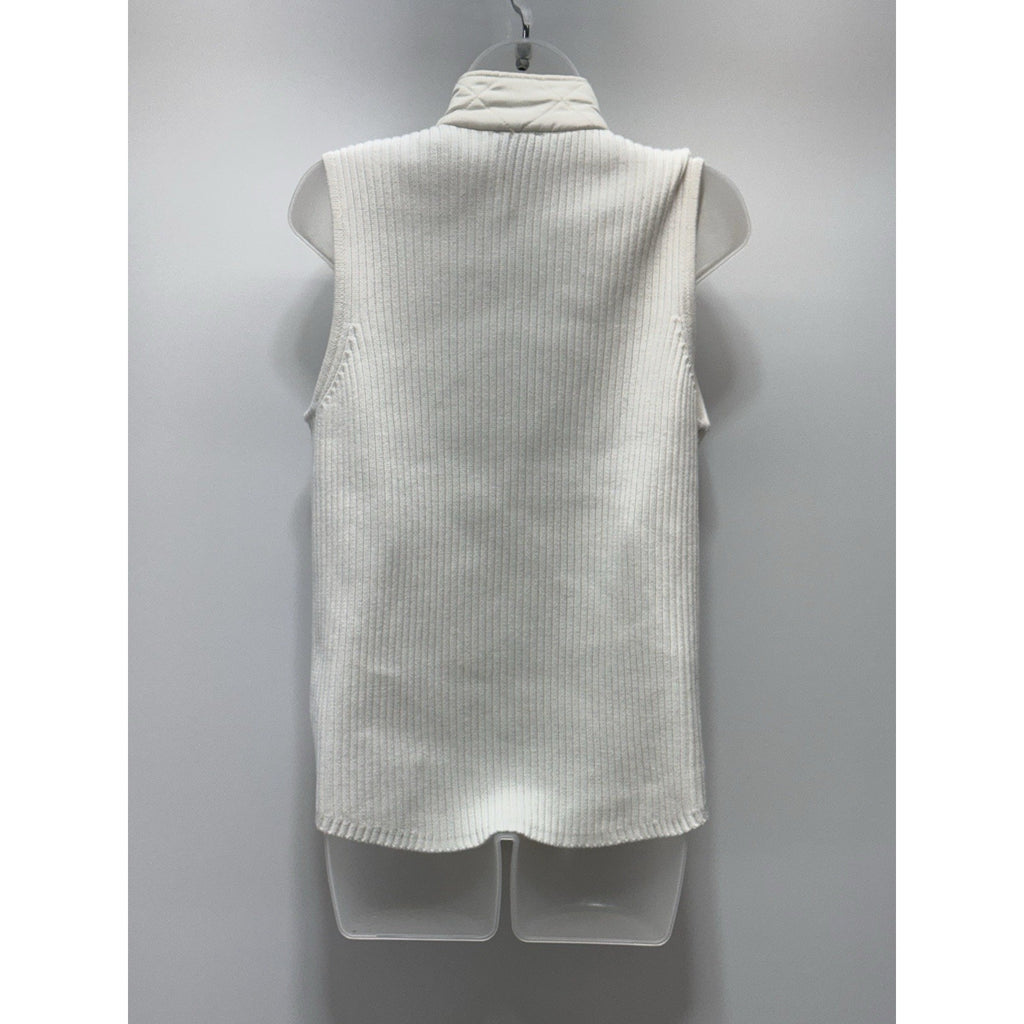 Jones New York White Puffer Vest Quilted Cotton Sweater Back Zip Jacket Women M