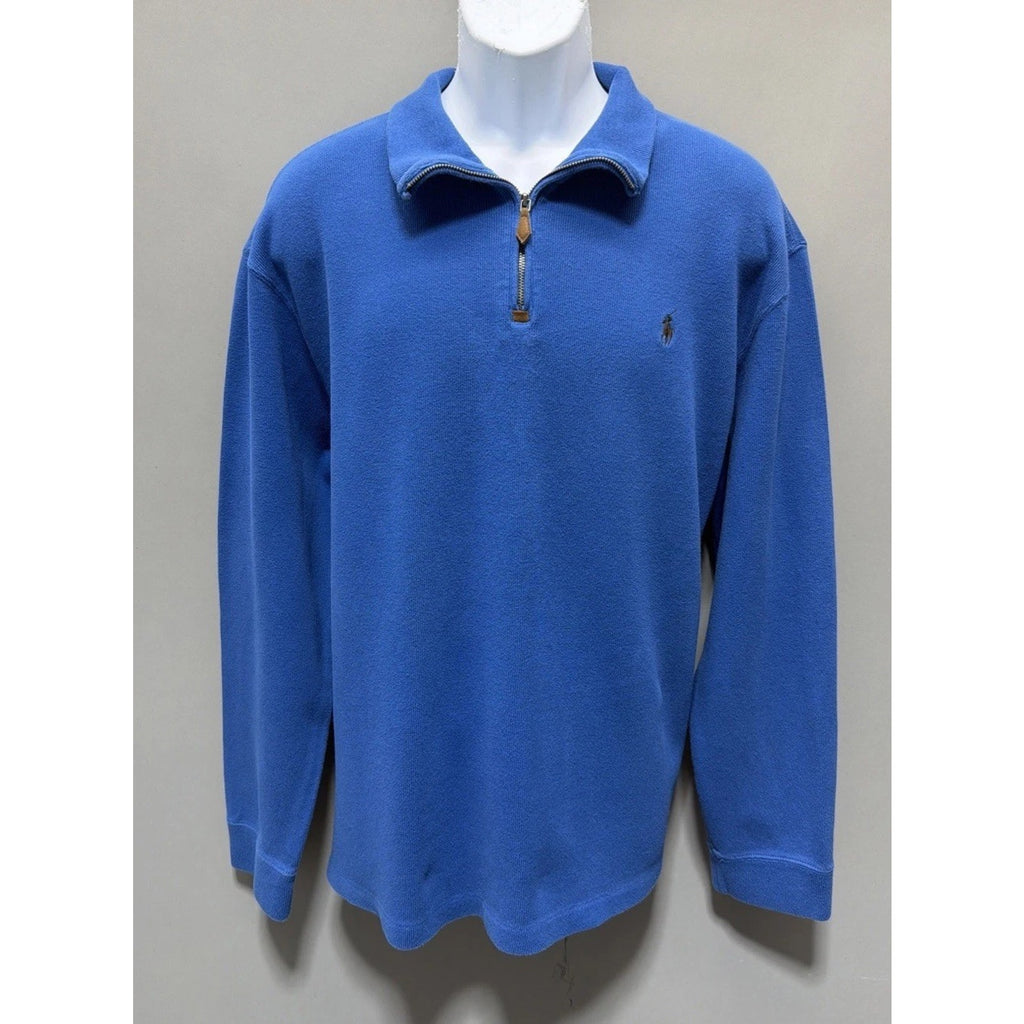 Polo Ralph Lauren Sweater Size 2XL Blue Estate Rib 1/4 Zip Pullover Long Sleeve