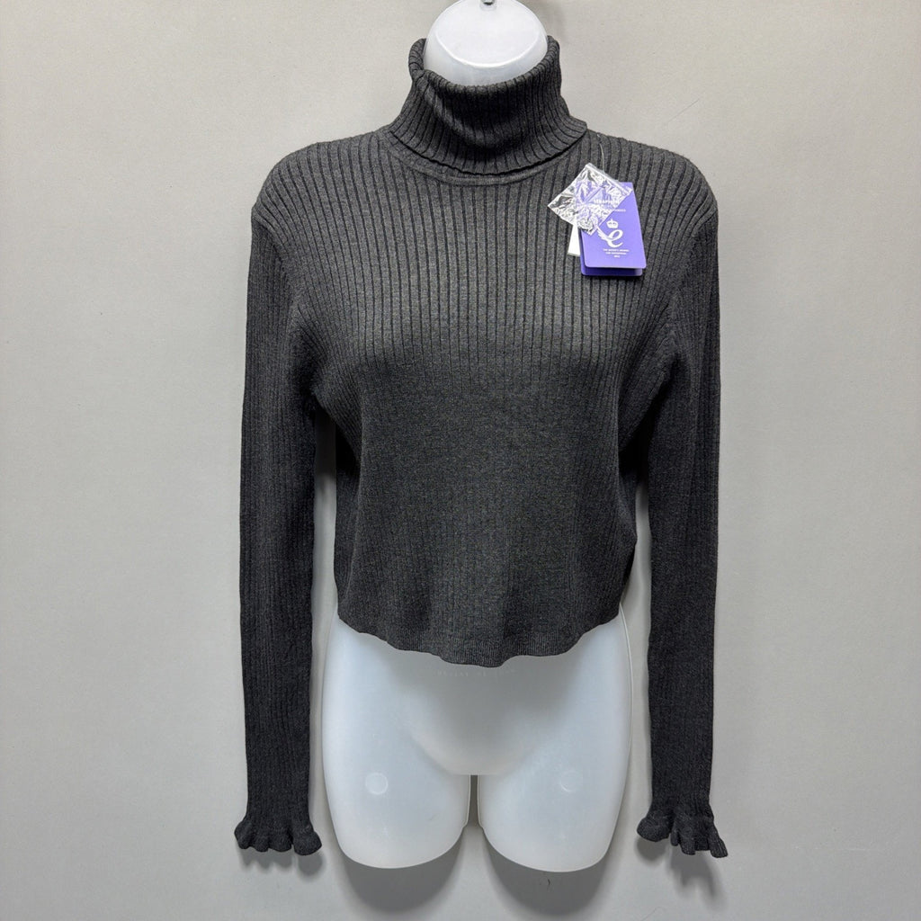 Seraphine Cropped Turtleneck Ribbed Viscose Stretch Sweater 8 Minimalist NWT