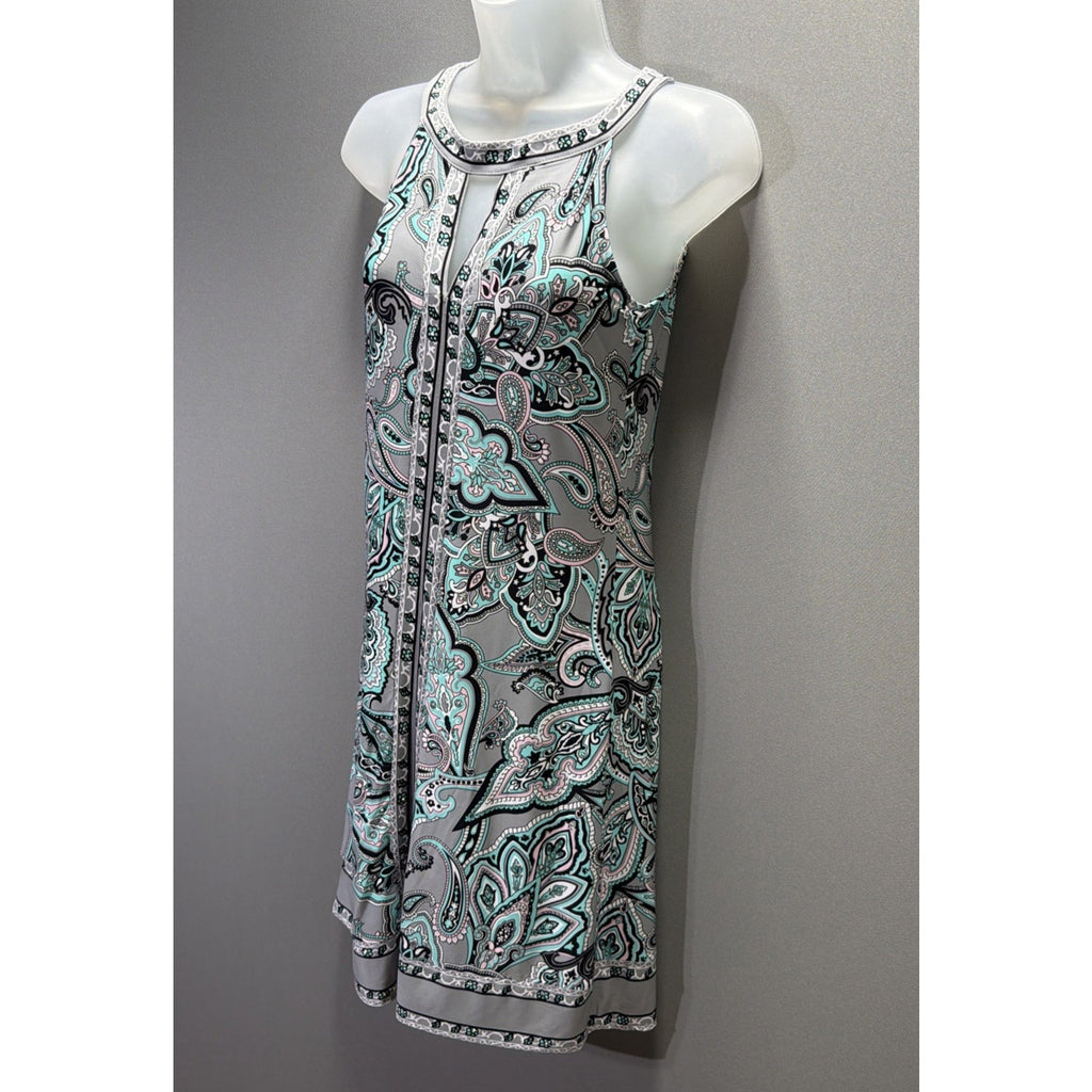 INC International Concepts Halter Sheath Dress XS Paisley Rhinestones Stretch