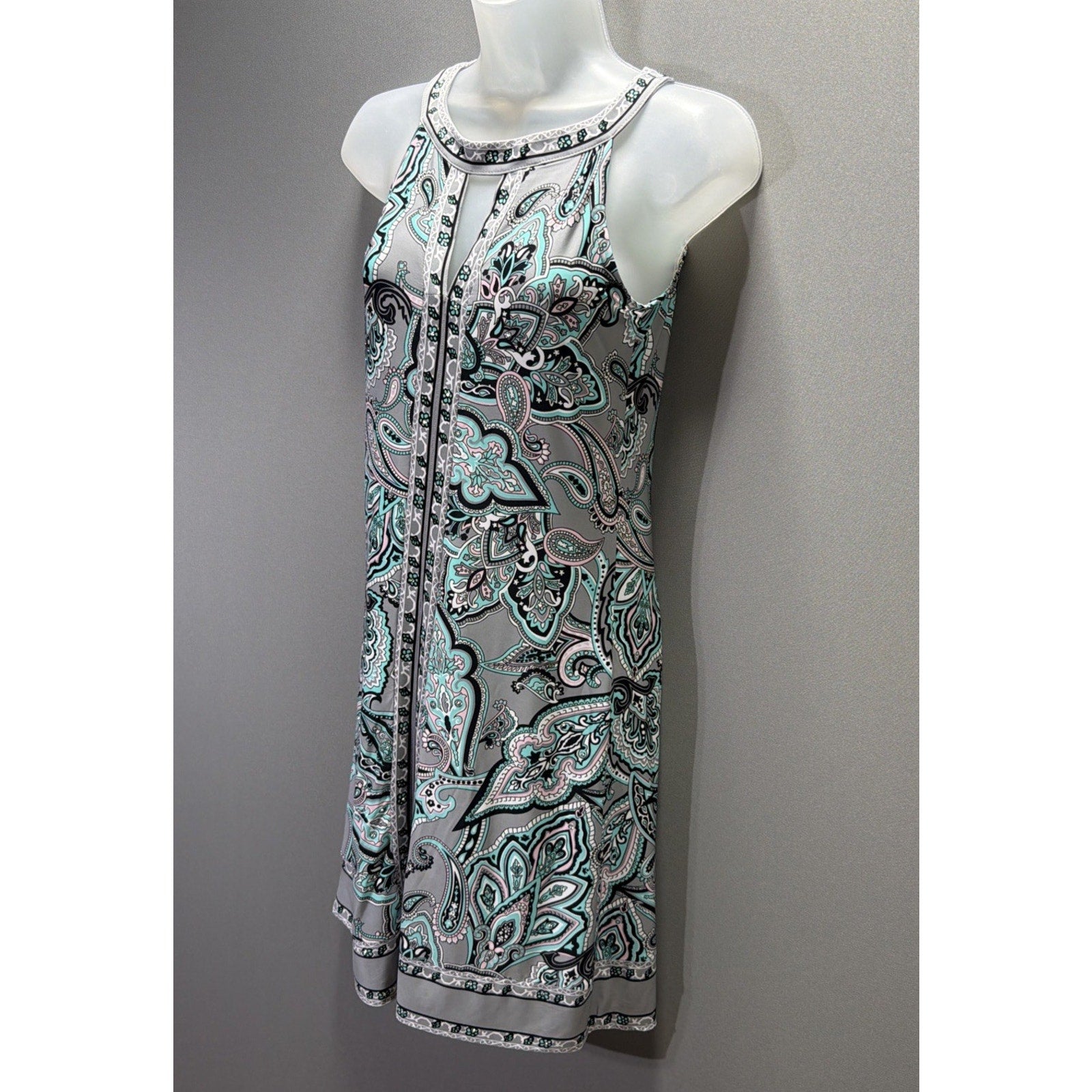 INC International Concepts Halter Sheath Dress XS Paisley Rhinestones Stretch