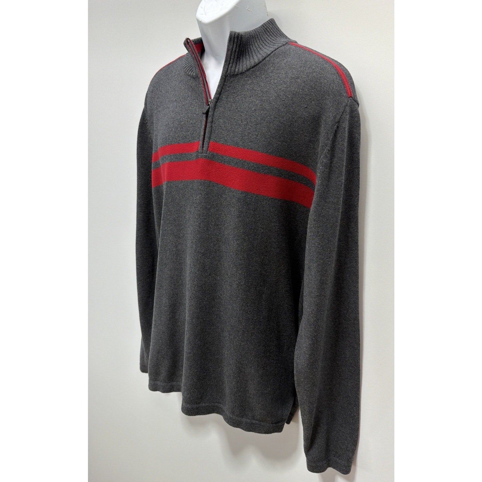 Eddie Bauer Sweater Mens Large Gray 1/4 Zip Knit Long Sleeve Pullover Preppy