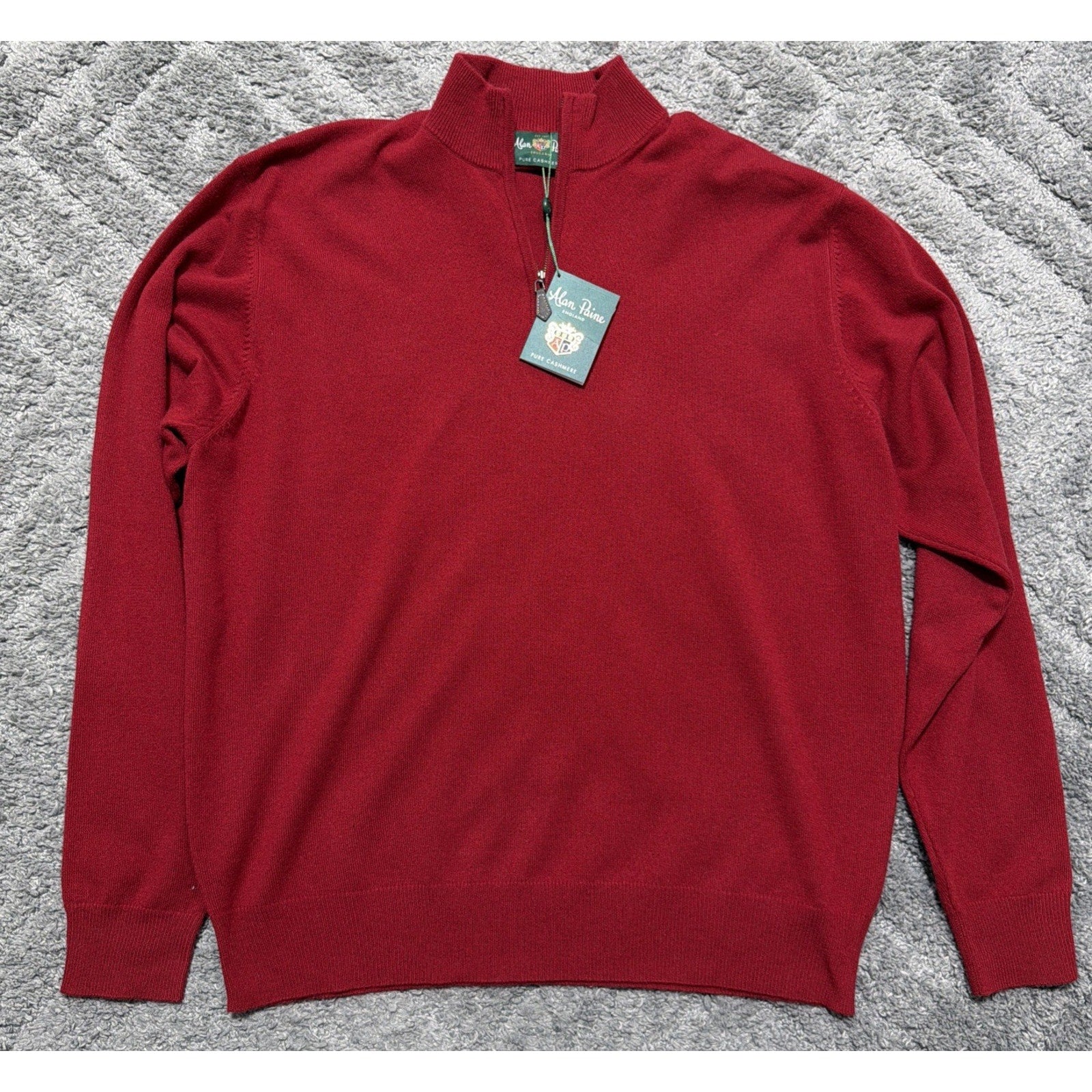Alan Paine England Hanbury Half Zip Mock Neck 100% Cashmere Sz 50 Msrp 432$ Flaw