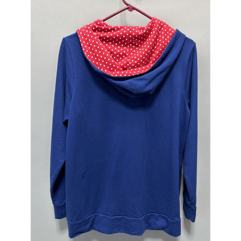 Quacker Factory Women's Polka Dot Trim Blue Hoodie Full Zip Size-M