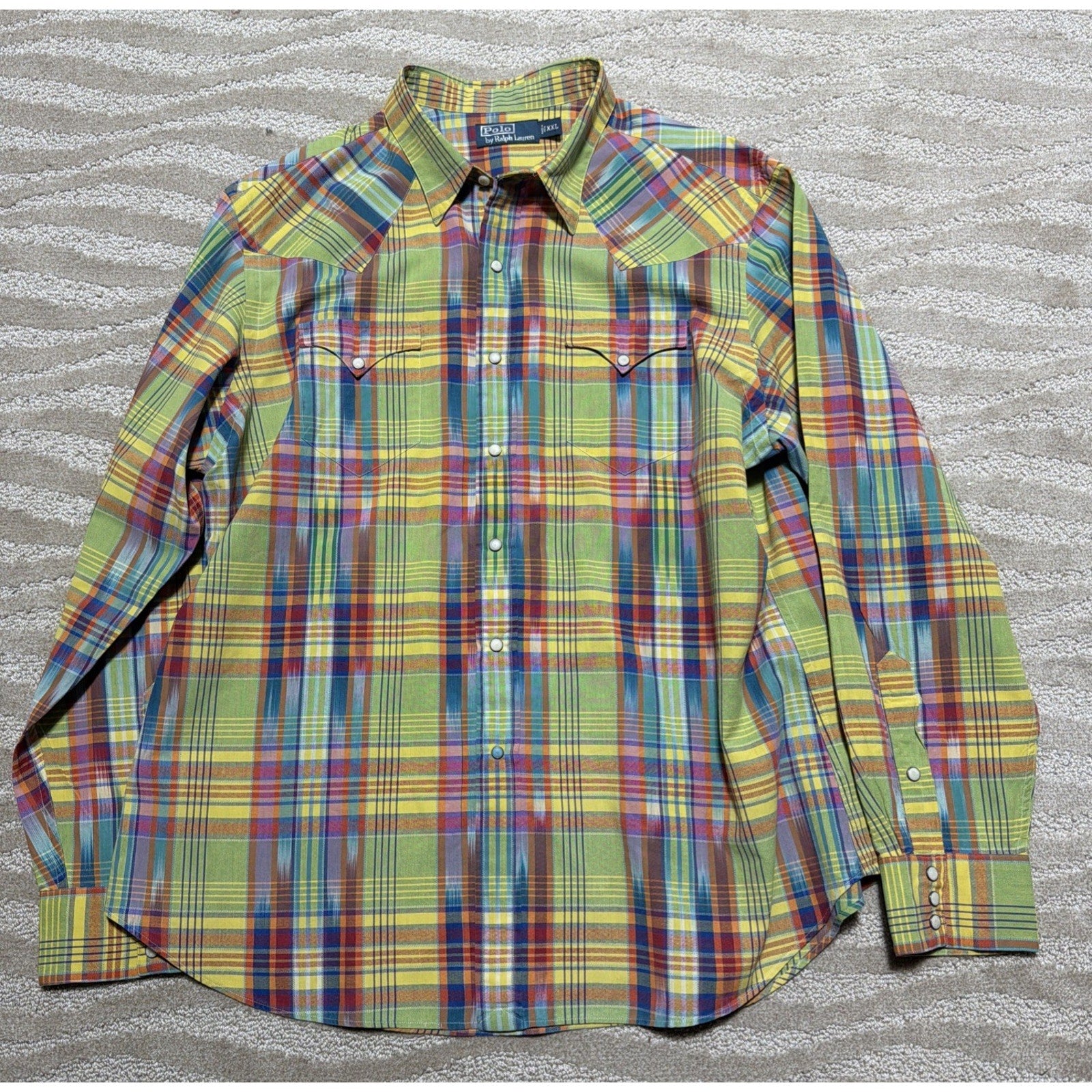 Vtg Polo Ralph Lauren Shirt Men XXL Western Pearl Snap Southwestern Madras