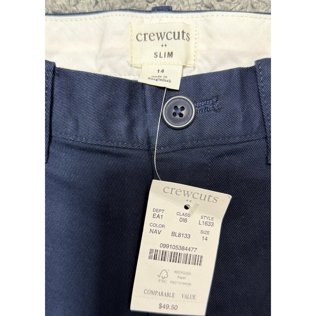 J Crew Crewcuts Youth 14 NEW Navy Blue Slim Chino Pants Button Front 29x28.5