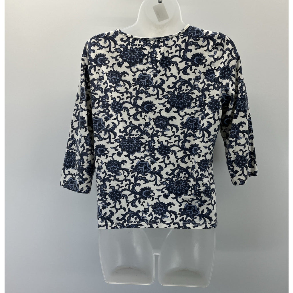 Talbots Floral 3/4 Sleeve Cotton Blend Pullover Floral Top Petite Medium