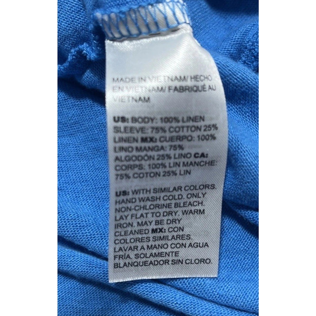 Chico's Blue Linen Blend Top Tiered Sleeve Long Sleeve Blouse Size 1 Medium