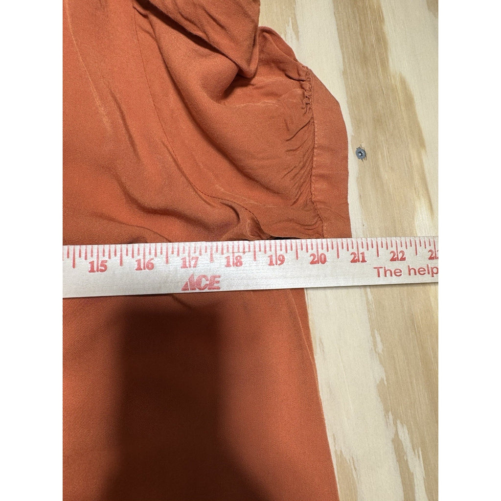 Kori America Orange Babydoll Dress S Boho Puff Sleeve Button Front Tunic Mini