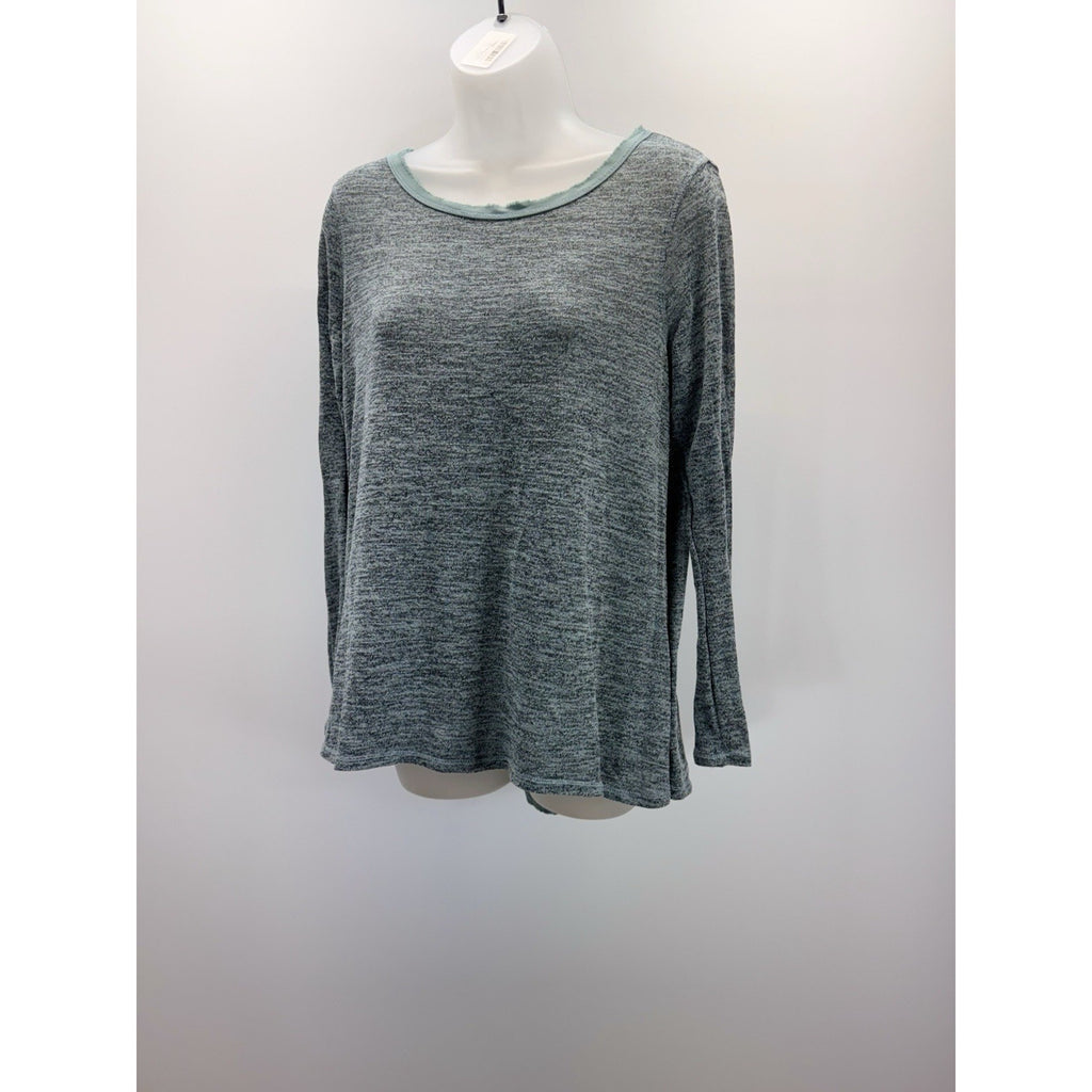 Xhilaration Womens L Gray with White Lace Trim Long Sleeve Shirt Blouse