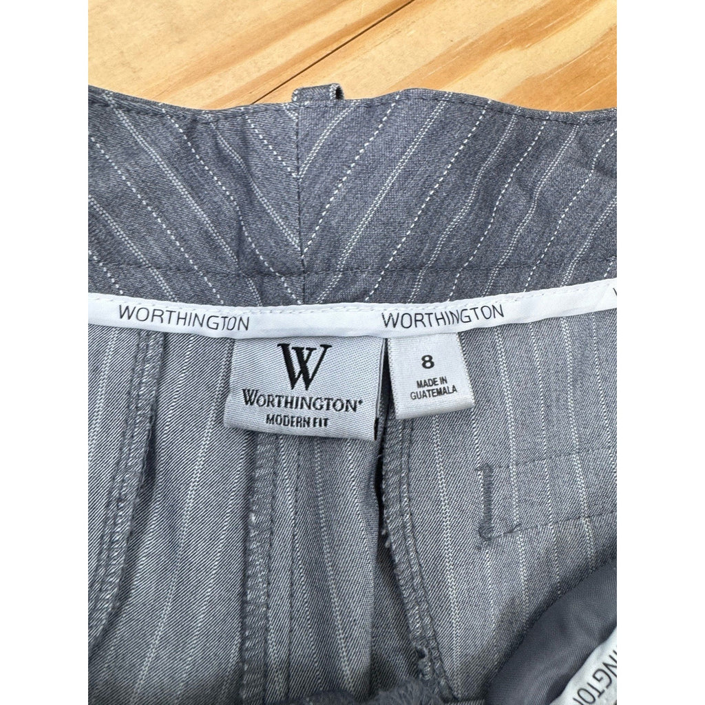 Worthington Modern Fit Wide Leg Pinstripe Dress Pants Womens 8 Gray Poly Blend
