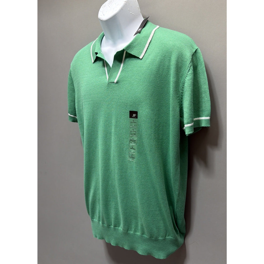 NWT J Ferrar Polo Sweater Mens Large Green Knit Short Sleeve Collared Stretch