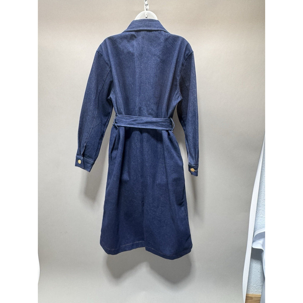 Naome House Adorn Dark Wash Denim Double Breast Trench Coat Gold Button New S/M