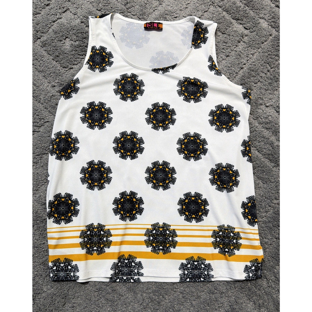 Isle By Melis Kozan Mixed Print Eclectic Artsy Boho Relaxed Tunic Button Top M