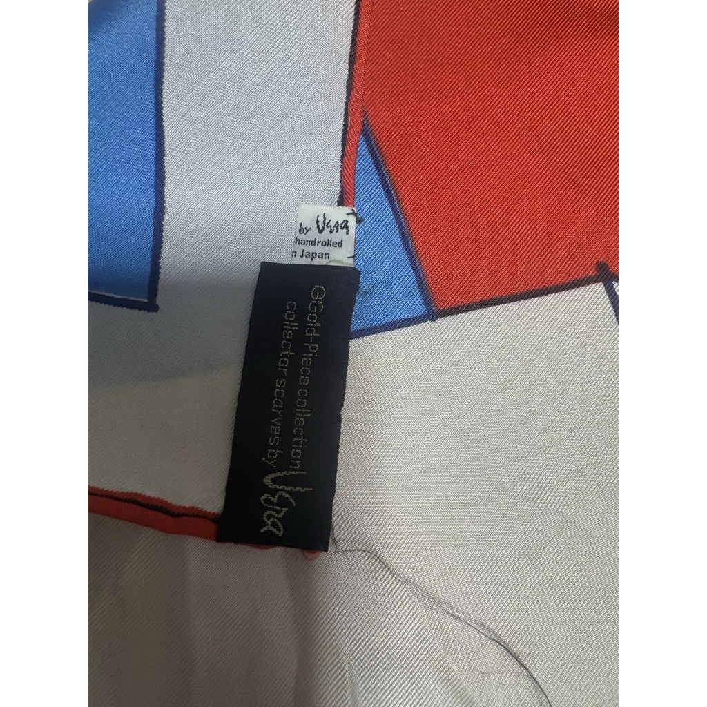 Vera Neumann Vera Op Art Silk Scarf Japan Hand Rolled Red Blue White Geometric