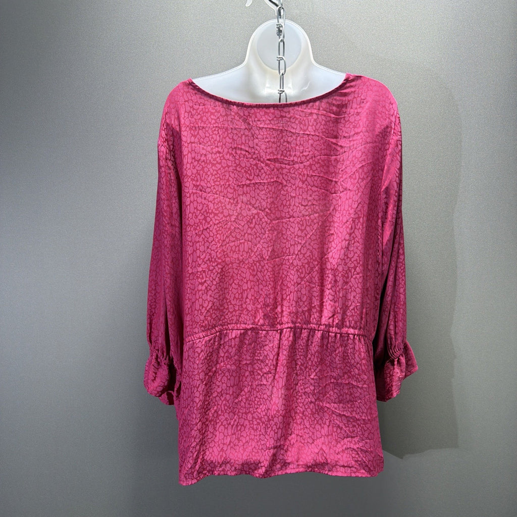 Evri Womens Plus sz 2X Top Pink Leopard Print Fitted Cinch Waist V Neck NWT