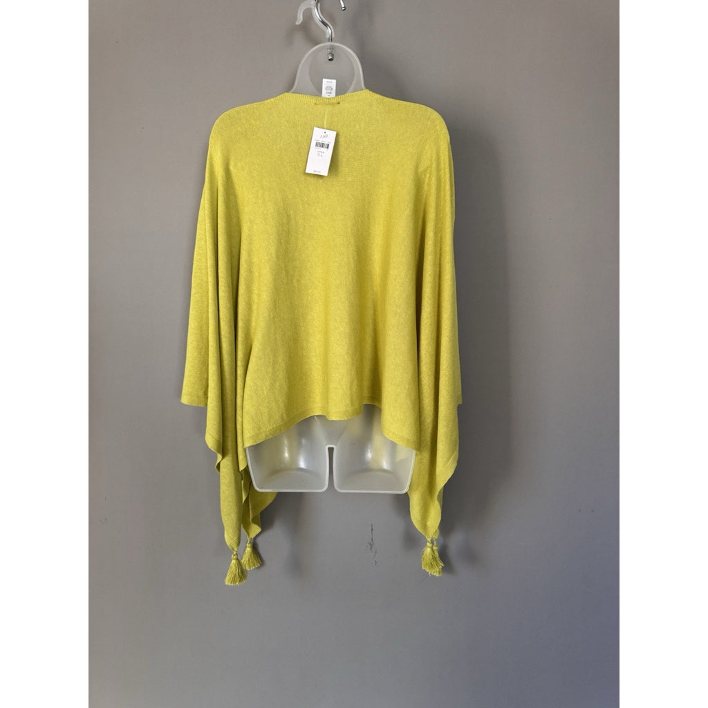 J.Jill Citron Linen Blend Poncho Tunic With Tassels Fringe Oversized Relaxed Fit