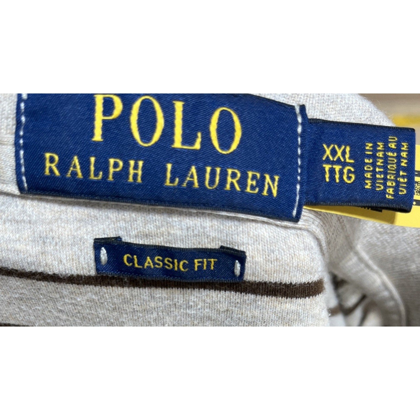 POLO RALPH LAUREN Classic Fit Stripe Polo Shirt , Brown/Beige , XXL