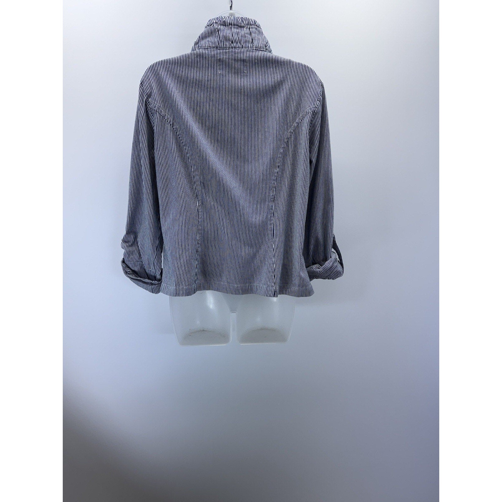 AMI Jacket Lightweight Jacket Black White Striped Zip Roll Tab Sleeve Women’s L