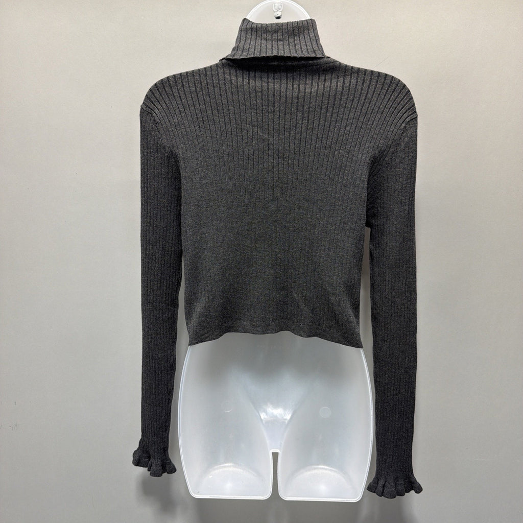 Seraphine Cropped Turtleneck Ribbed Viscose Stretch Sweater 8 Minimalist NWT